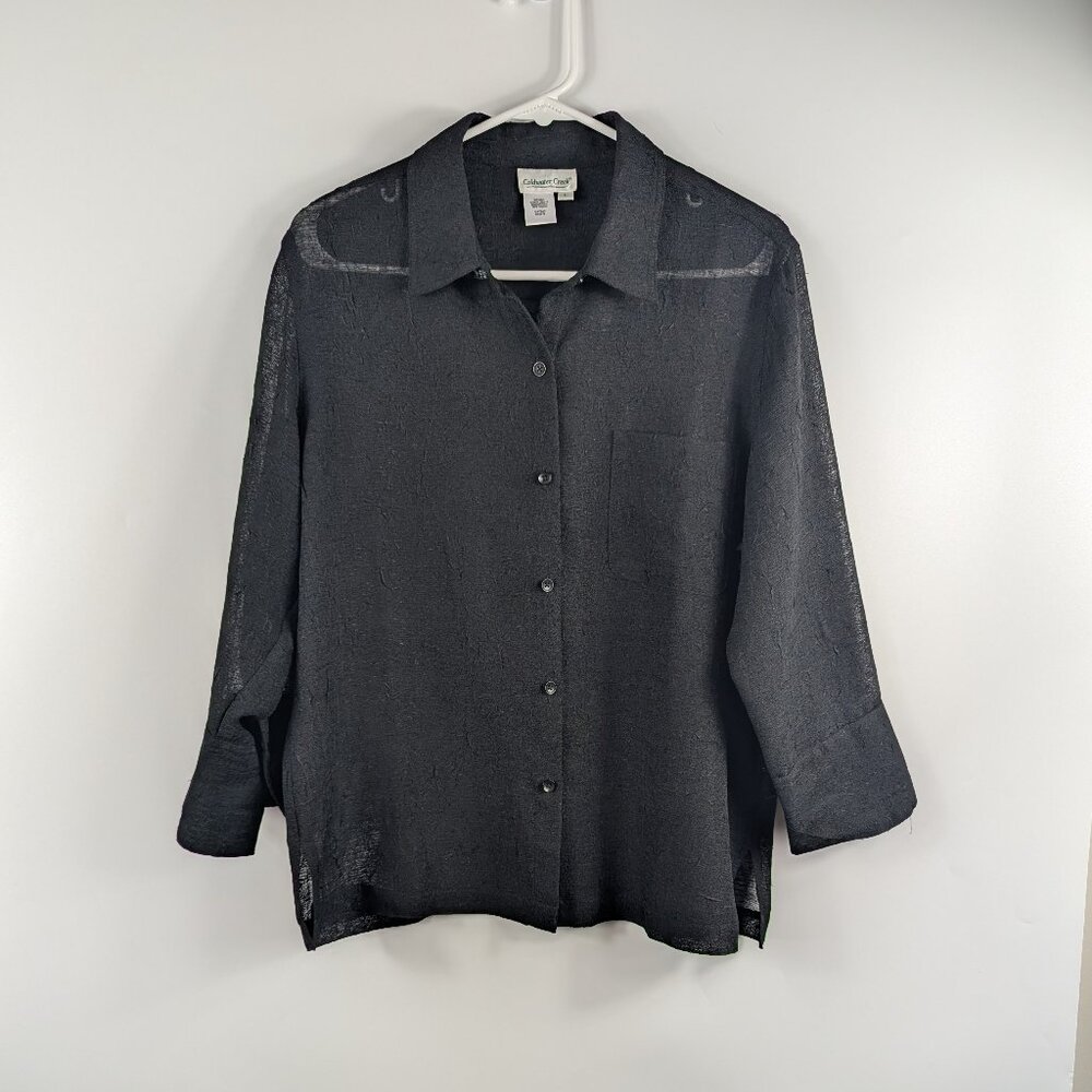 Coldwater Creek Button Down Semi Sheer Blouse with Front Pocket Large
